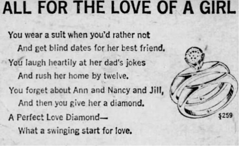 All for Love of a Girl. "You wear a suit when you'd rather not, and get blind dates for her best friend. You laugh heartily at her dad's jokes, and rush her home by twelve."
